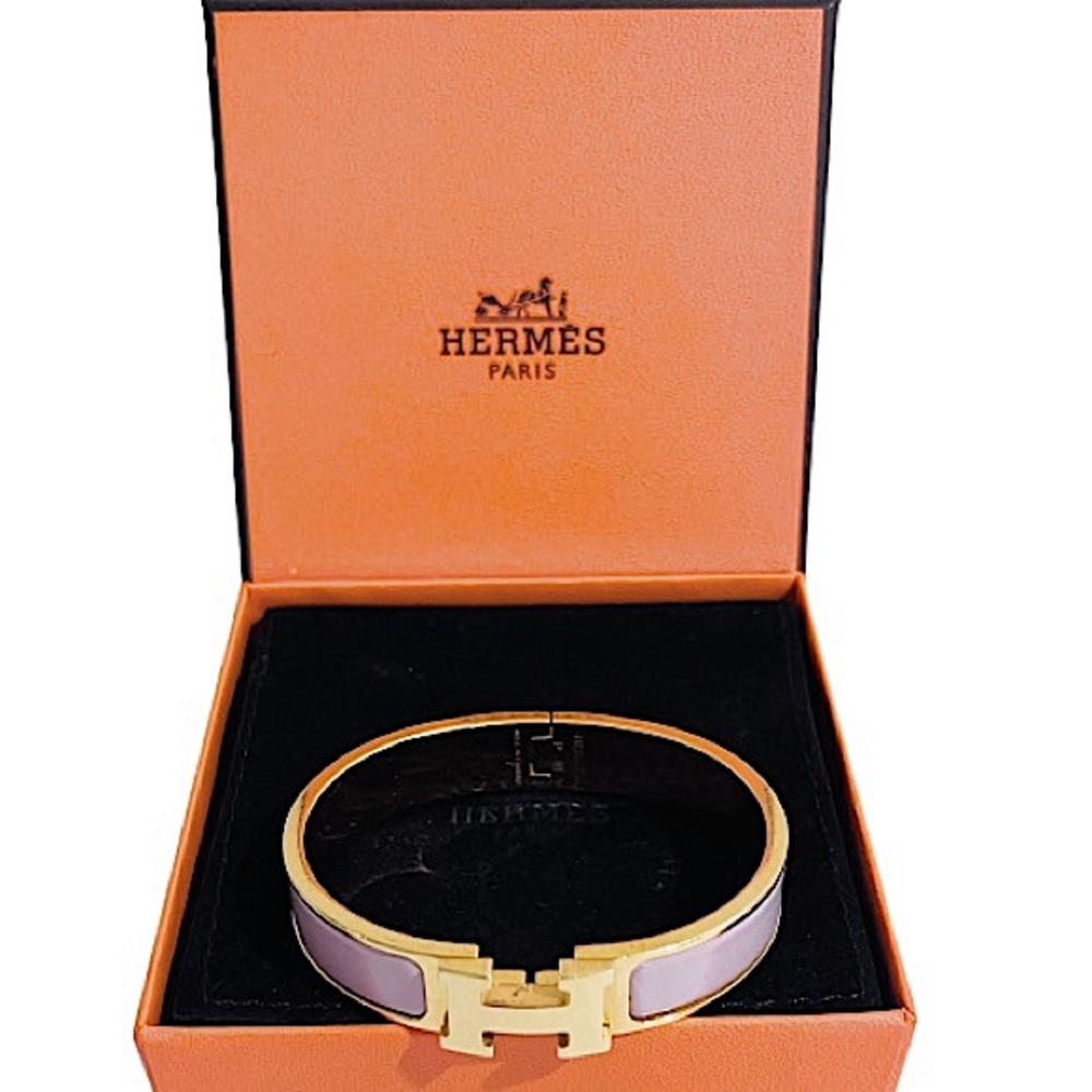 Hermes Gold and Pink H Cluc Clac Bracelet